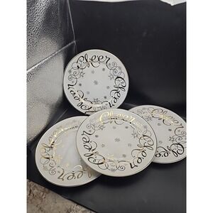 Set of 4 Hausenware by Lyn Dillin 8" Gold Cheer plates-Holiday-Christmas